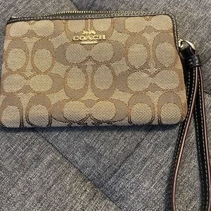 Coach Brown Fabric Wristlet